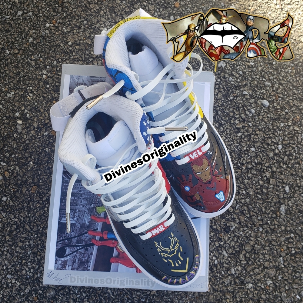 **Custom** MARVEL themed Nike AF1 high Spiderman Wolverine Captin America Hulk - Picture 5 of 10